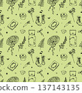 Whimsical Cottagecore pattern with rural elements and herbs 137143135