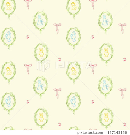 Whimsical Happy Easter Pattern with Bunny and Chick Whimsical Happy Easter Pattern with Bunny and Chick 137143136