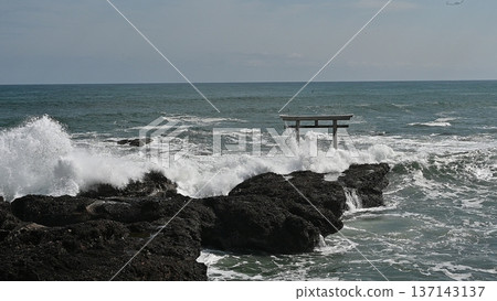 大洗海岸上磯海灘波濤洶湧 137143137