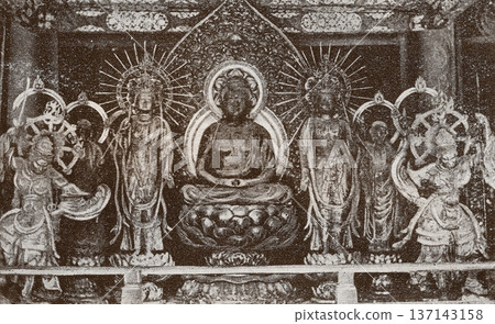 Old photo from 1926, inside the Golden Hall of Chusonji Temple Old photo from 1926, inside the Golden Hall of Chusonji Temple 137143158