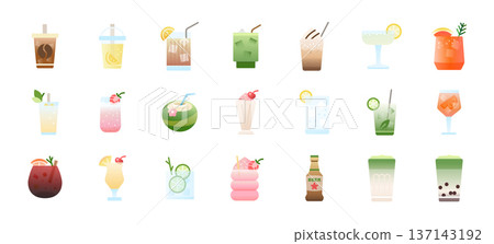 Colorful drinks icons set. Summer beverages and cocktails collection in flat vector style for UI, web, app, menu design Colorful drinks icons set. Summer beverages and cocktails collection in flat vector style for UI, web, app, menu design 137143192