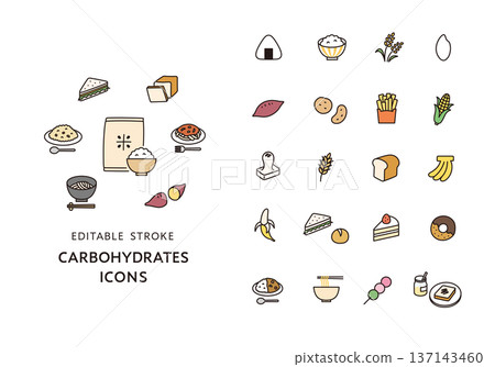 Icon set of foods high in carbohydrates (color) 137143460