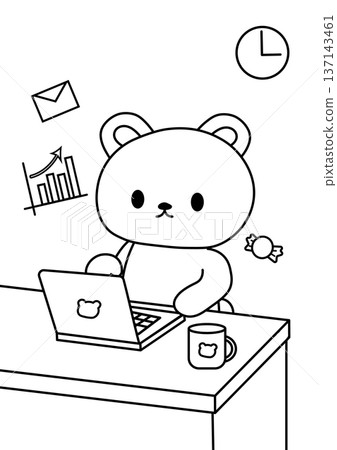Coloring book illustration set of a bear working on a computer Business and break line drawing material Coloring book illustration set of a bear working on a computer Business and break line drawing material 137143461