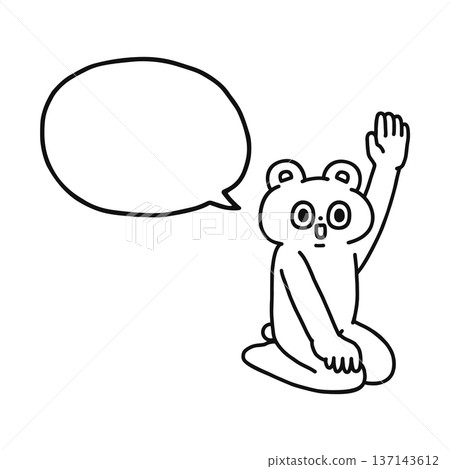 一隻滑稽的熊端坐著，舉起一隻手，手上有一個對話框——線條畫 137143612