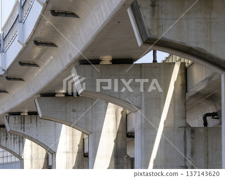 Hanshin Expressway viaduct and bridge piers Hanshin Expressway viaduct and bridge piers 137143620