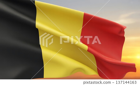 Belgium national flag flowing in golden evening light 137144163