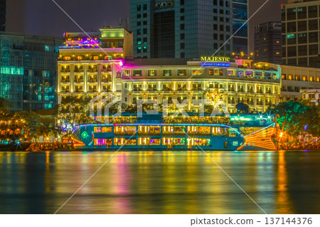 Floating Restaurant Docked At Bach Dang Wharf In Central Of Ho Chi Minh City, Vietnam. Floating Restaurant Docked At Bach Dang Wharf In Central Of Ho Chi Minh City, Vietnam. 137144376