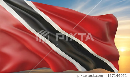 Trinidad flag waving in warm sunset sky 137144951