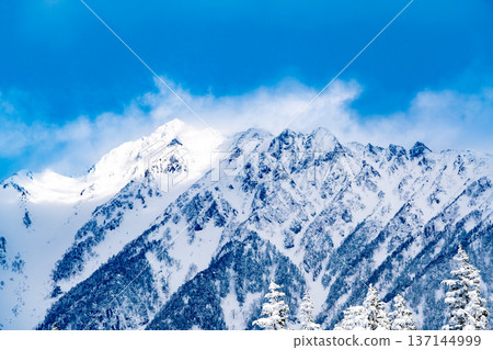 The summit and peaks of Mt. Nishihotakadake seen from the Yari Corridor at Nishihotakaguchi Station. Climbing Mt. Nishihotakadake in the dead of winter. The summit and peaks of Mt. Nishihotakadake seen from the Yari Corridor at Nishihotakaguchi Station. Climbing Mt. Nishihotakadake in the dead of winter. 137144999