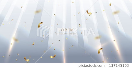Luxury white background with golden confetti and elegant light rays. Luxury white background with golden confetti and elegant light rays. 137145103