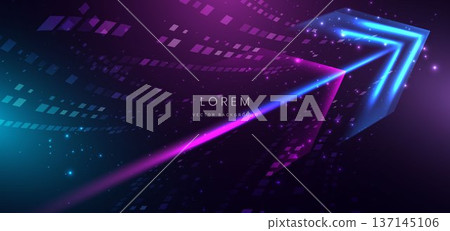 Neon glowing arrow with digital light trail futuristic technology background. Neon glowing arrow with digital light trail futuristic technology background. 137145106