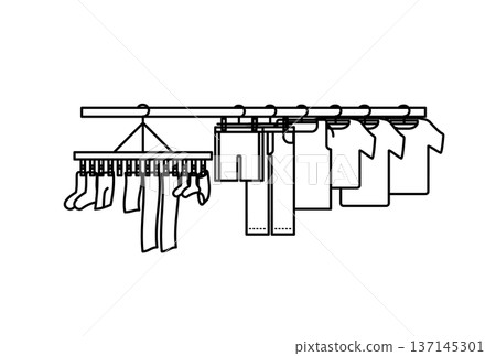 Illustration of a lot of laundry hanging on a clothesline Illustration of a lot of laundry hanging on a clothesline 137145301