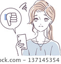 Woman pressing the dislike button on SNS Vector illustration 137145354