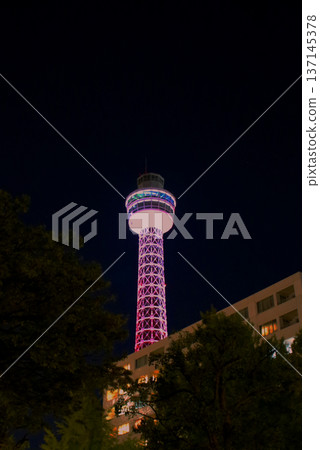 Yokohama Marine Tower that was lighted up 137145378