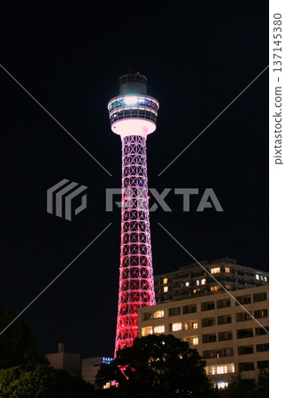 Yokohama Marine Tower that was lighted up Yokohama Marine Tower that was lighted up 137145380