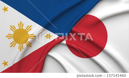 Philippines and japan flags fold together showing strategic partnership and alliance 137145460