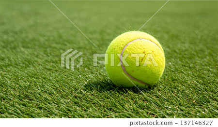 Tennis Ball on Grass Court with Copy Space 137146327