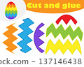 Egg in cartoon style, education easter game for the development of preschool children, use scissors and glue to create the applique, cut parts of the image and glue on the paper, vector illustration 137146438