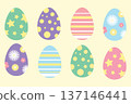Set of colorful ornament easter eggs in cartoon style, simple flat design, vector illustration 137146441
