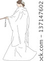 A woman wearing a white wedding kimono and holding a fan 137147602