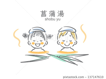 Children enjoying iris baths on Children's Day - Simple and cute watercolor illustration Children enjoying iris baths on Children's Day - Simple and cute watercolor illustration 137147610