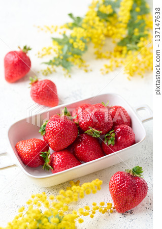 福岡縣產的甘王草莓盛於盤中 137147638
