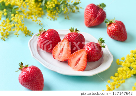 Amaou strawberries from Fukuoka Prefecture served on a plate Amaou strawberries from Fukuoka Prefecture served on a plate 137147642