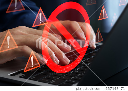 Unsafe behavior and non-compliance. Prohibition signs and warning icons. Security risks and dangerous activities. 137148471
