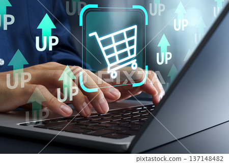 Increase sales and upsell in online shopping and e-commerce. Digital marketing on the internet. 137148482