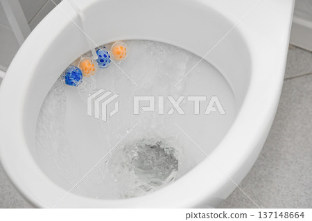 Blue toilet bowl cleaner tablets 137148664