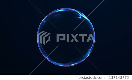 Futuristic glowing blue energy sphere with smooth plasma surface and soft digital reflections on dark background. Abstract luminous orb with fluid light gradients and minimal sci fi style. 137148773