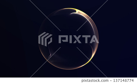 Abstract golden glowing sphere with elegant light gradients and soft plasma reflections on dark background. Futuristic luminous orb with luxury digital glow and smooth circular geometry. 137148774