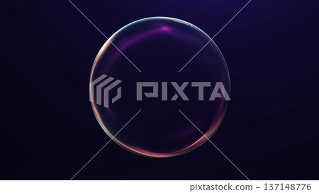 Abstract neon glowing sphere with purple and orange light gradients forming smooth circular energy surface on dark background. Futuristic luminous orb with soft plasma glow and minimal digital 137148776