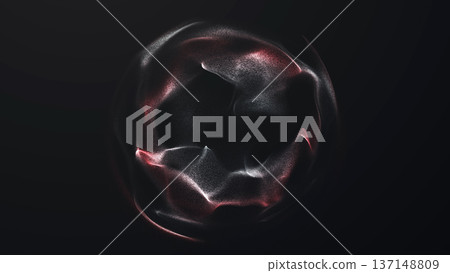 Dark particle energy sphere made of glowing red and white dots forming abstract plasma surface. Futuristic digital particle structure with dynamic light texture. Dark particle energy sphere made of glowing red and white dots forming abstract plasma surface. Futuristic digital particle structure with dynamic light texture. 137148809