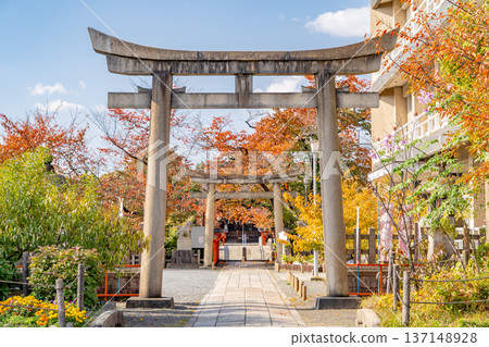 Torii gate of Rokusonno Shrine (one of the three Genji shrines) - the birthplace of the Seiwa Genji clan, the site of Minamoto no Tsunemoto's Hachijotei pavilion, Hachijo-cho (Mibu-dori), Minami-ku, Kyoto 137148928