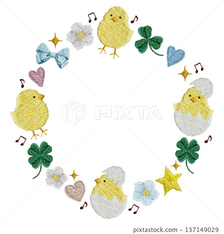 [Happy Chick Frame] Hand-embroidered illustration material 137149029
