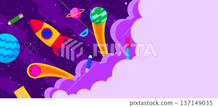 Space School Banner with Cute Astronaut and Educational Elements 137149035