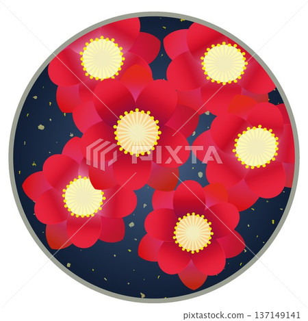 圓形背景下的紅色桃花插圖 圓形背景下的紅色桃花插圖 137149141