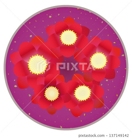 圓形背景下的紅色桃花插圖 137149142
