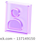Glassmorphism address book icon for managing contacts and personal profiles, Translucent purple document folder with user symbol for professional business directory UI 137149150