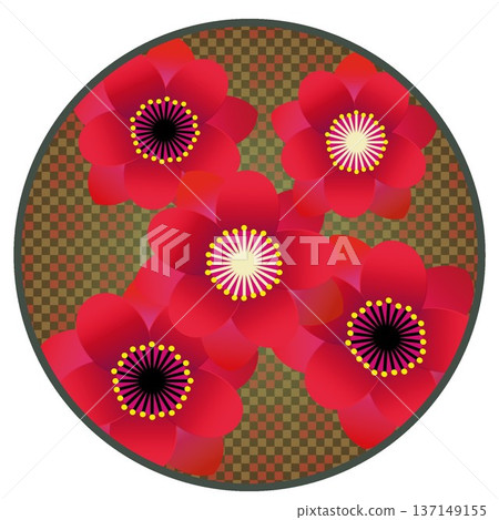 圓形背景下的紅色桃花插圖 137149155