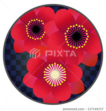 Illustration of a red blossom peach with a circular background Illustration of a red blossom peach with a circular background 137149157