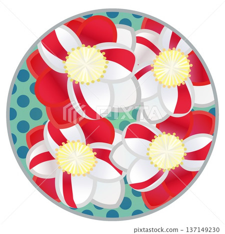Illustration of a red and white peach blossom with a circular background Illustration of a red and white peach blossom with a circular background 137149230