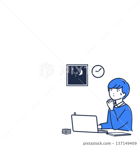 A business person who is rushing to organize documents and think about them while working late into the night before a meeting with a lot of free time A business person who is rushing to organize documents and think about them while working late into the night before a meeting with a lot of free time 137149409