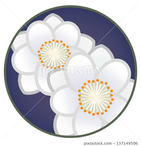 圓形背景下的白色桃花插圖 137149506