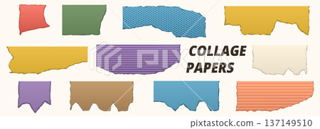 Colored paper pieces set.Ripped red, blue, yellow, and purple fragments collection.Jagged uneven elements for scrapbooking, collage, sticker, banner, poster.Textured design shapes. Colored paper pieces set.Ripped red, blue, yellow, and purple fragments collection.Jagged uneven elements for scrapbooking, collage, sticker, banner, poster.Textured design shapes. 137149510