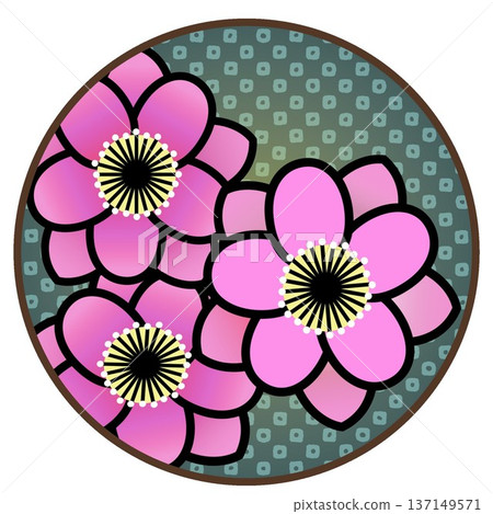 圓形背景的開花桃樹插圖 圓形背景的開花桃樹插圖 137149571