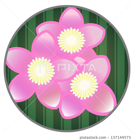 Illustration of a flowering peach tree with a circular background Illustration of a flowering peach tree with a circular background 137149573