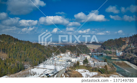 The Kurobe River flows through the Unazuki district of Kurobe City, Toyama Prefecture, as the snow melts and spring approaches. 137149780