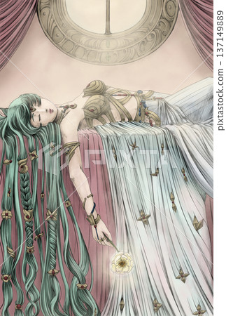 A woman lying quietly sleeping A woman lying quietly sleeping 137149889